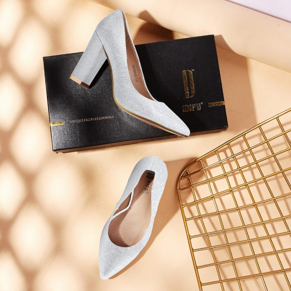 Fancy Glitter Silver Dressy Chunky Heel